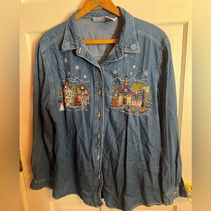 Bobbie Brooks Blue Denim Christmas Button down